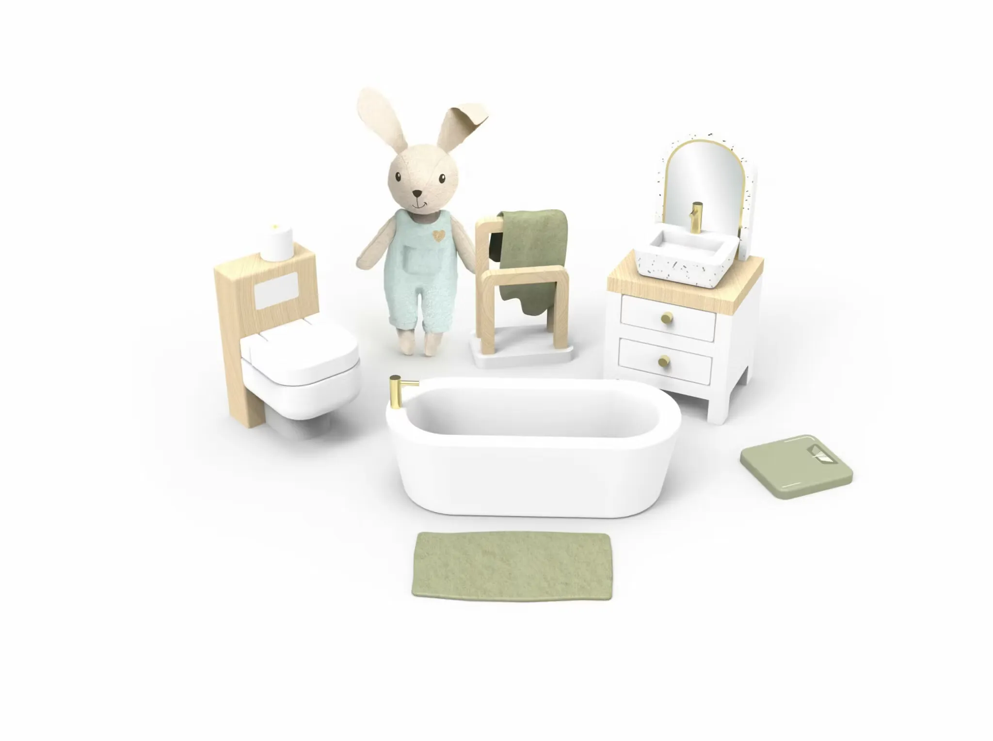 Dockhus badrum - Doll House Bathroom + 1 Character
