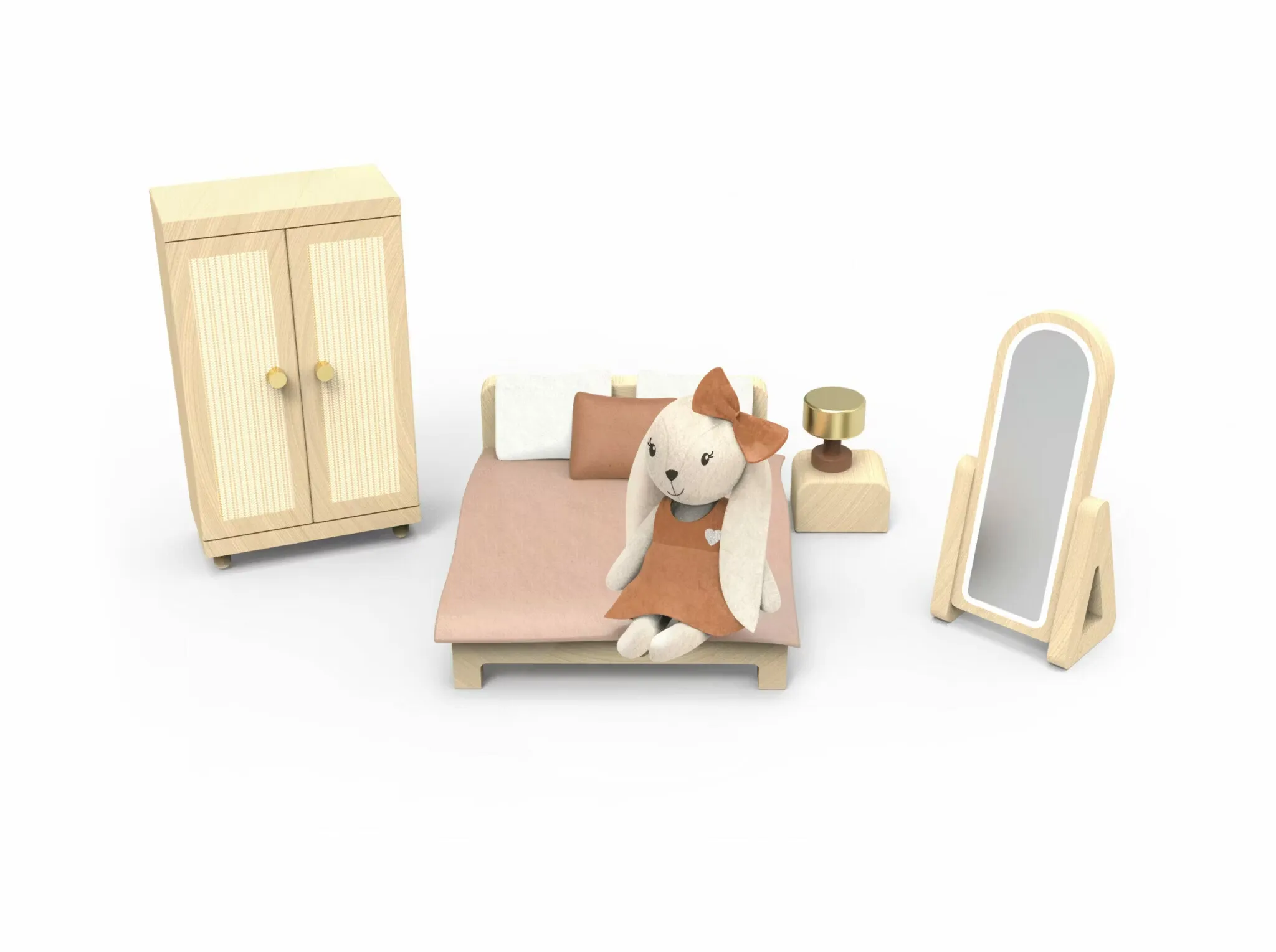 Dockhus sovrum - Doll House Bedroom + 1 Character