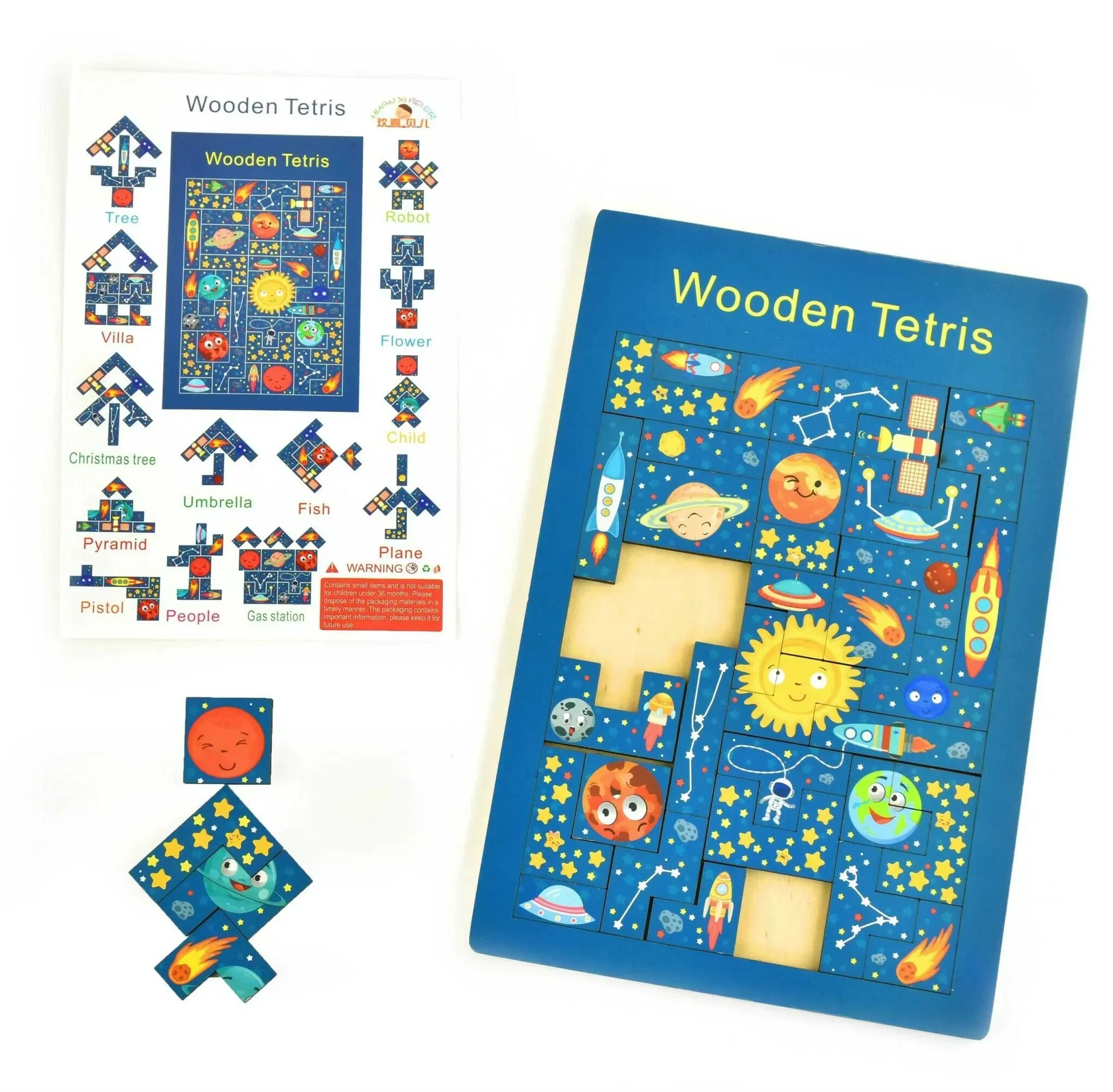 Pussel tetris rymden - Puzzle tetris space wood