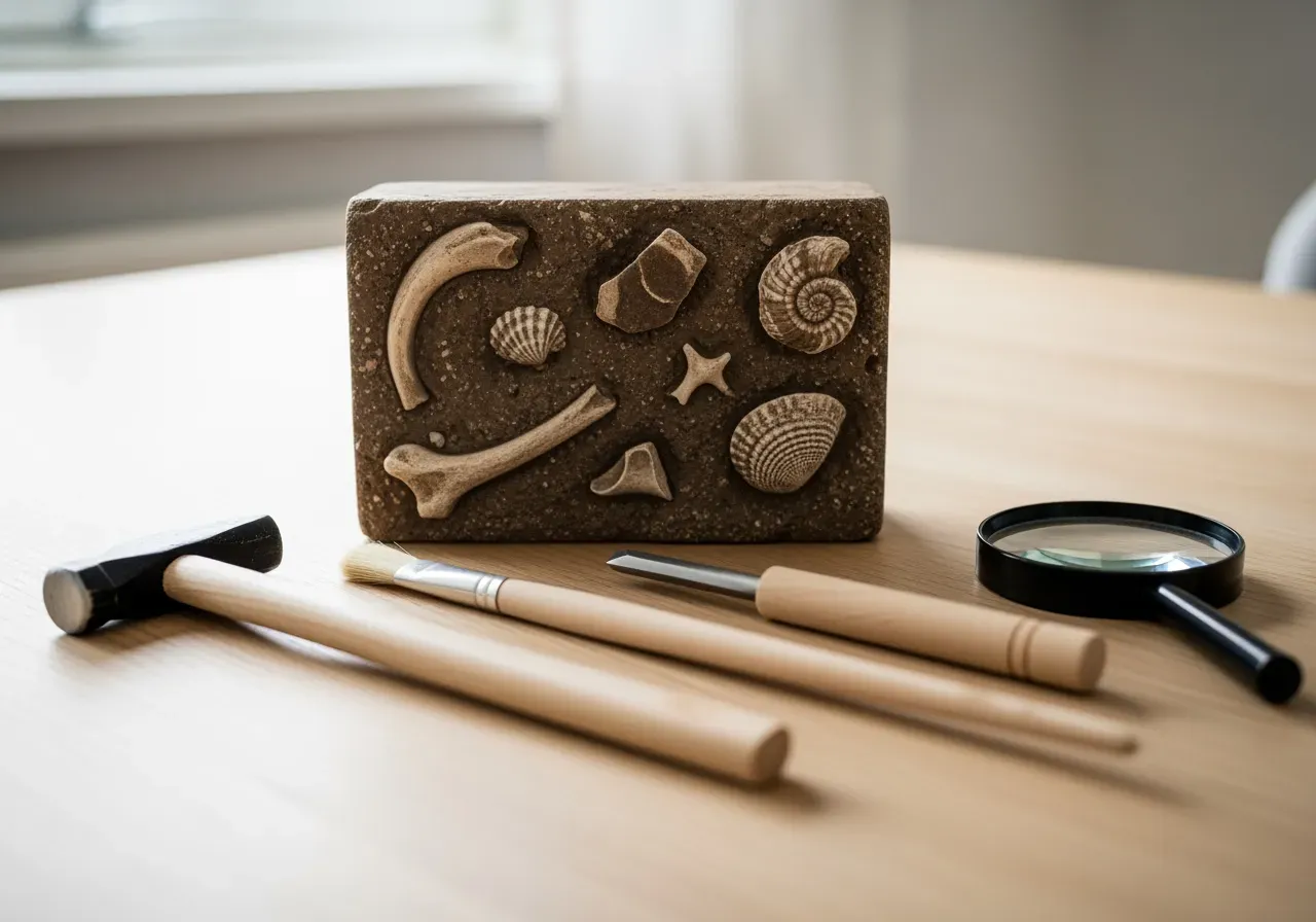 Grävkit med fossil för barn