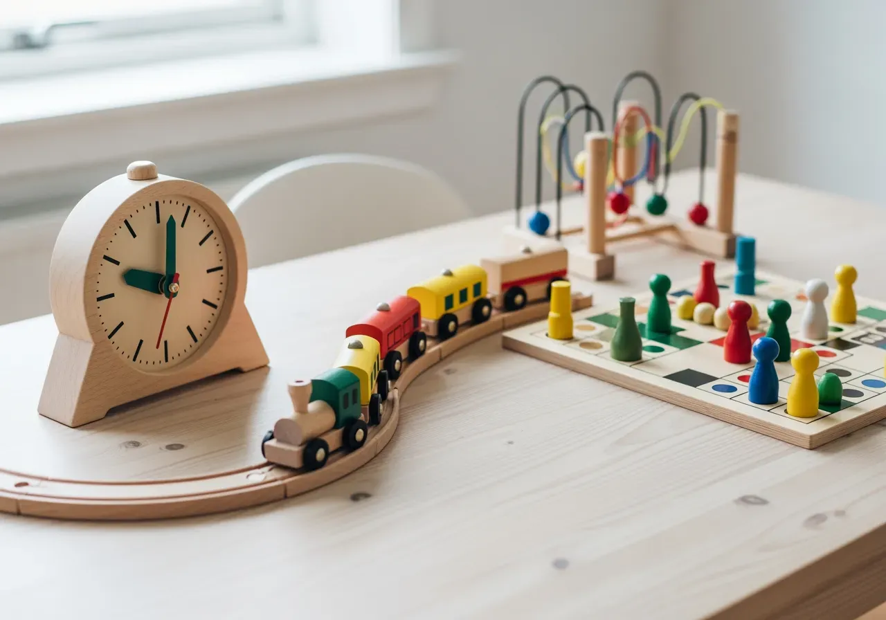 Pedagogiska träleksaker klocka tåg spel