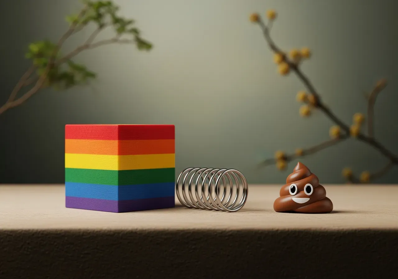 Regnbågsleksaker kub fjäder bajsfigur