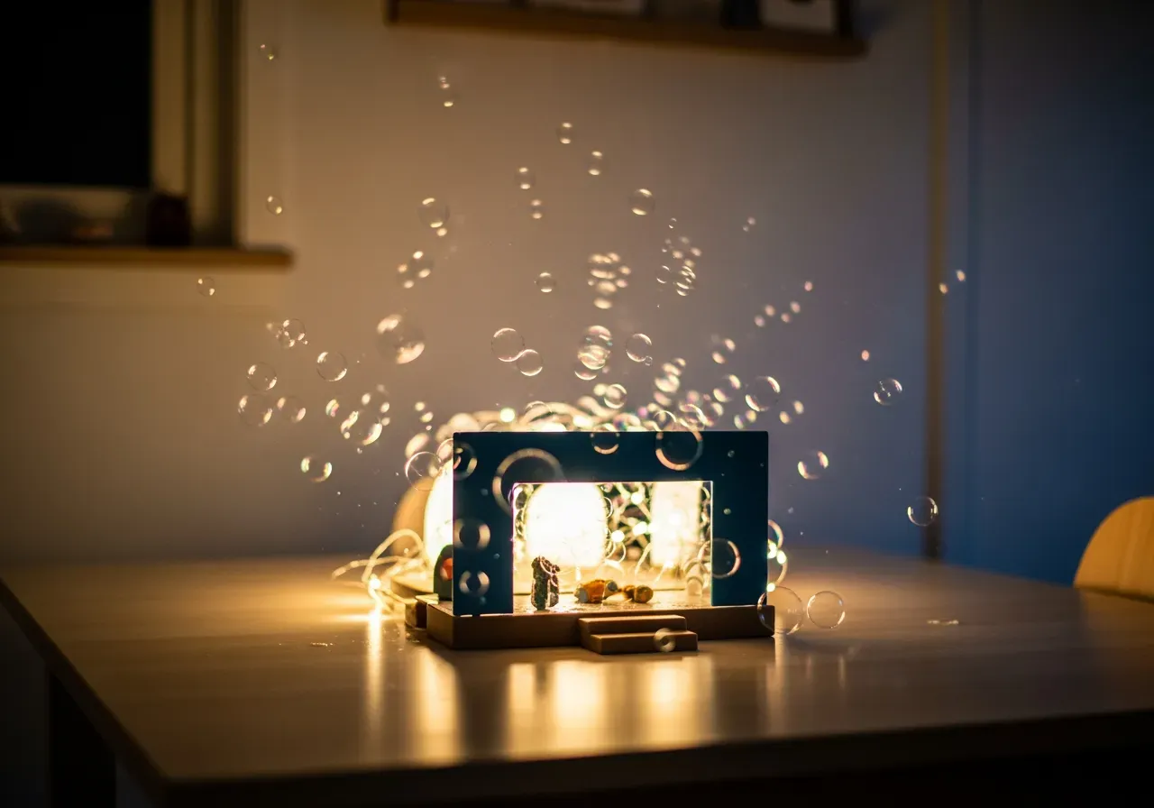 Scenlek med bubblor och ljus