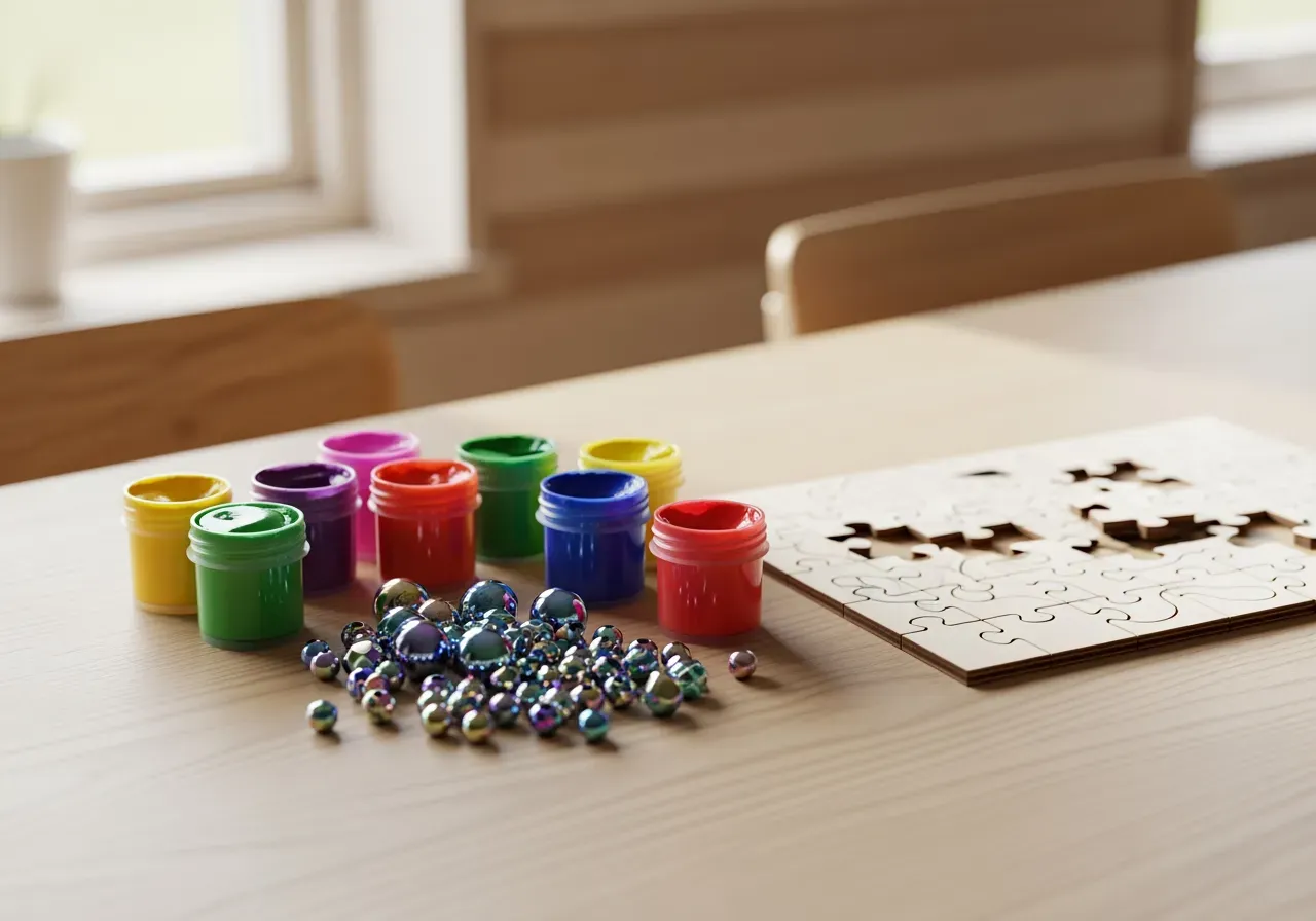 Fingerfärg pärlor och träpussel