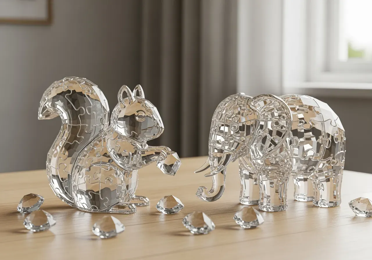 Kristallpussel för nybörjare ekorre elefant diamant