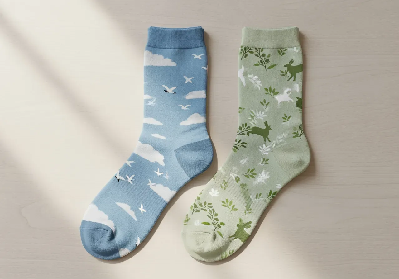 Stödstrumpor med himmel och fauna