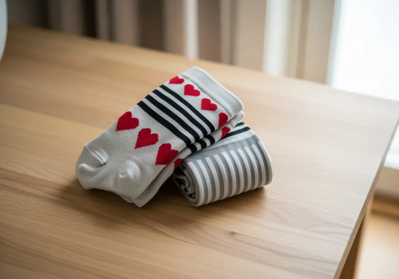 Stödstrumpor med hjärtan och ränder