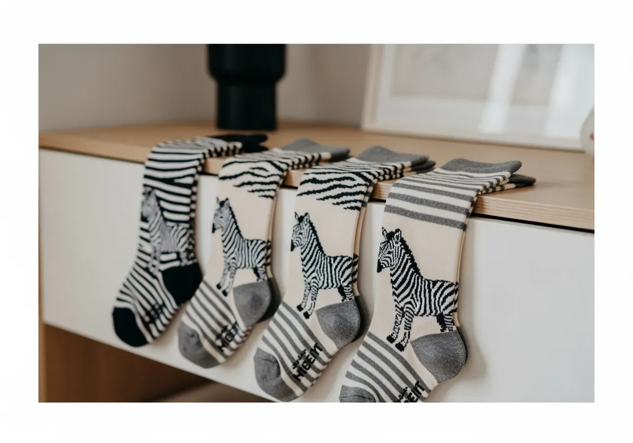 Lekfulla stödstrumpor med zebra och ränder