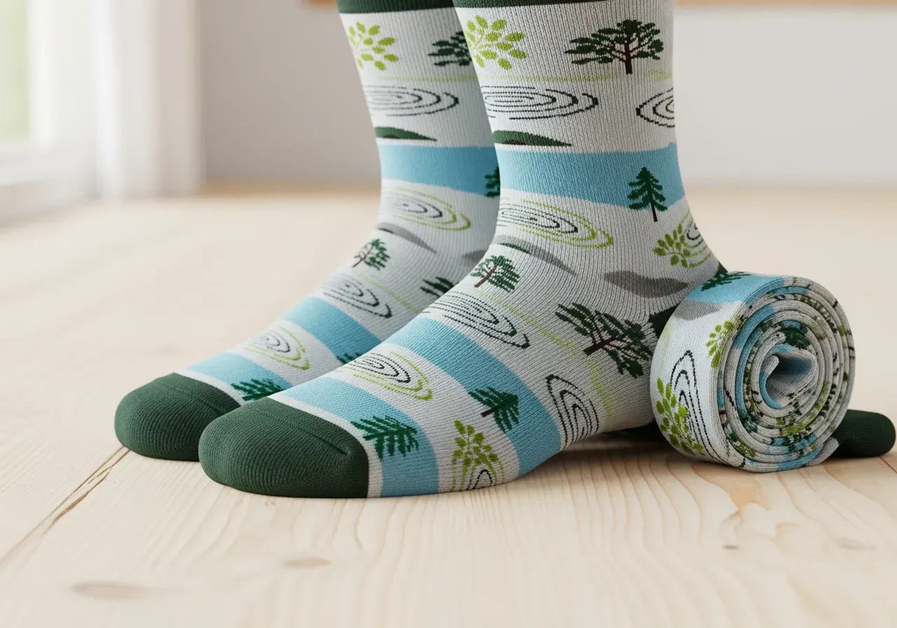 Mönstrade stödstrumpor med naturmotiv