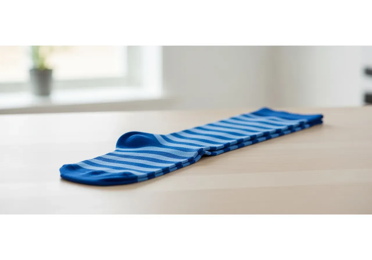 Blåmönstrade stödstrumpor med motiv